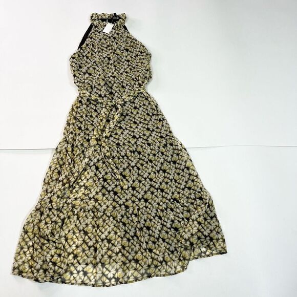 Banana Republic Tiered Dress Womens Medium Ruffle Halter Neck Keyhole Maxi New - Picture 1 of 11